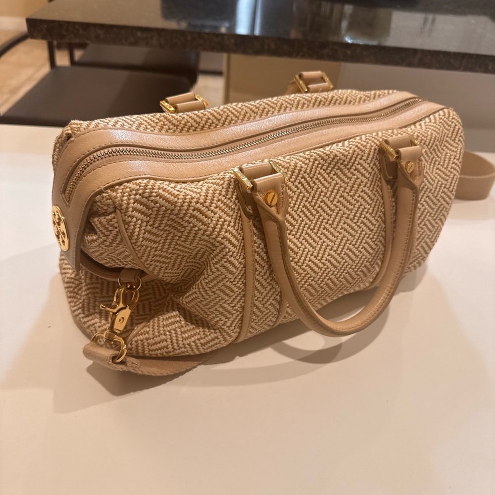 Tory Burch Beige Textured Satchel